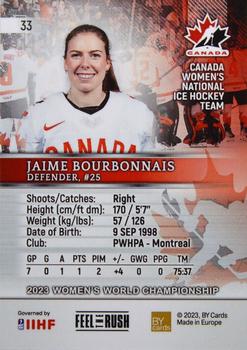 2023 BY Cards IIHF Women's World Championship #33 Jaime Bourbonnais Back