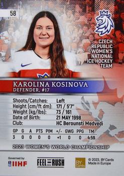 2023 BY Cards IIHF Women's World Championship #58 Karolina Kosinova Back