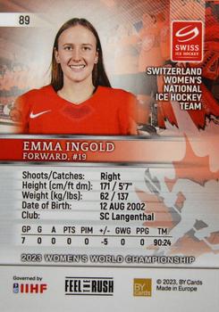 2023 BY Cards IIHF Women's World Championship #89 Emma Ingold Back