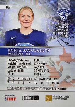 2023 BY Cards IIHF Women's World Championship #107 Ronja Savolainen Back