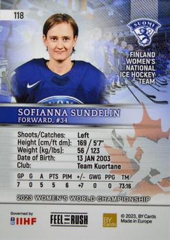 2023 BY Cards IIHF Women's World Championship #118 Sofianna Sundelin Back