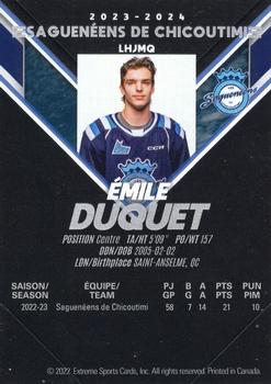 2023-24 Extreme Chicoutimi Sagueneens (QMJHL) #NNO Emile Duquet Back