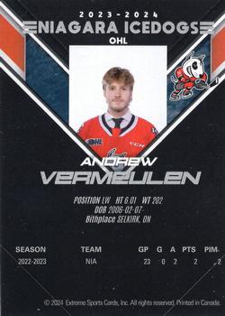 2023-24 Extreme Niagara IceDogs (OHL) #NNO Andrew Vermeulen Back