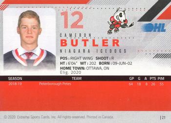 2019-20 Extreme Niagara IceDogs (OHL) Autographs #21 Cameron Butler Back