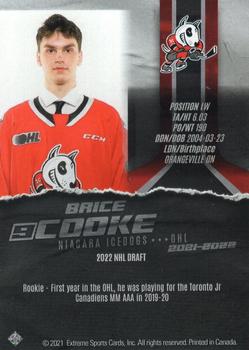 2021-22 Extreme Niagara IceDogs (OHL) Autographs #NNO Brice Cooke Back