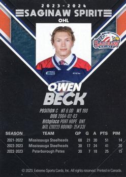 2023-24 Extreme Saginaw Spirit (OHL) #NNO Owen Beck Back