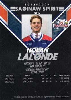 2023-24 Extreme Saginaw Spirit (OHL) #NNO Nolan Lalonde Back