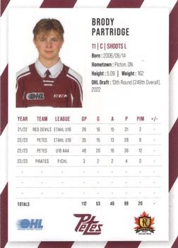 2023-24 Peterborough Petes (OHL) #NNO Brody Partridge Back