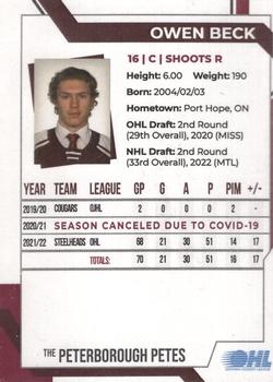2022-23 Peterborough Petes (OHL) #NNO Owen Beck Back