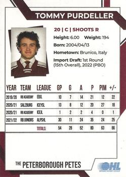 2022-23 Peterborough Petes (OHL) #NNO Tommy Purdeller Back