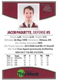 2019-20 Peterborough Petes (OHL) #NNO Jacob Paquette Back