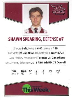 2019-20 Peterborough Petes (OHL) #NNO Shawn Spearing Back