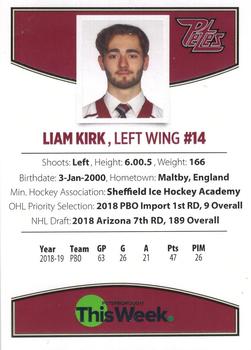 2019-20 Peterborough Petes (OHL) #NNO Liam Kirk Back