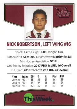 2019-20 Peterborough Petes (OHL) #NNO Nick Robertson Back