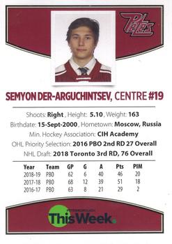 2019-20 Peterborough Petes (OHL) #NNO Semyon Der-Arguchintsev Back