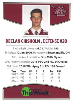 2019-20 Peterborough Petes (OHL) #NNO Declan Chisholm Back