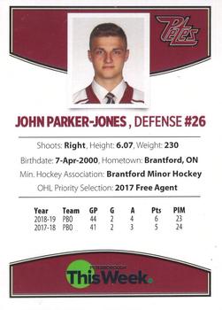 2019-20 Peterborough Petes (OHL) #NNO John Parker-Jones Back