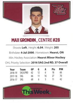 2019-20 Peterborough Petes (OHL) #NNO Max Grondin Back