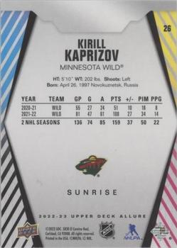 2022-23 Upper Deck Allure - Sunrise #26 Kirill Kaprizov Back