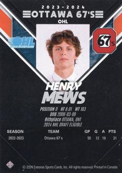 2023-24 Extreme Ottawa 67's (OHL) #NNO Henry Mews Back