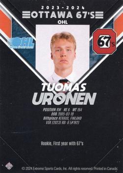 2023-24 Extreme Ottawa 67's (OHL) #NNO Tuomas Uronen Back