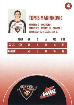 2023-24 Vancouver Giants (WHL) #4 Tomis Marinkovic Back