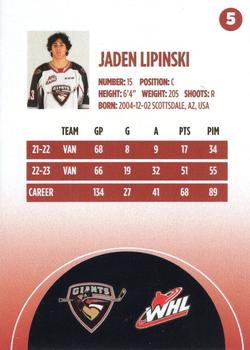 2023-24 Vancouver Giants (WHL) #5 Jaden Lipinski Back