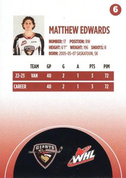 2023-24 Vancouver Giants (WHL) #6 Matthew Edwards Back