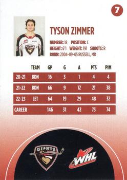2023-24 Vancouver Giants (WHL) #7 Tyson Zimmer Back