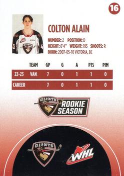 2023-24 Vancouver Giants (WHL) #16 Colton Alain Back