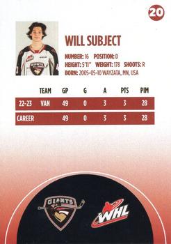 2023-24 Vancouver Giants (WHL) #20 Will Subject Back
