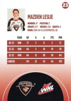 2023-24 Vancouver Giants (WHL) #23 Mazden Leslie Back