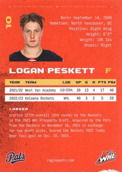 2023-24 Regina Pats (WHL) #NNO Logan Peskett Back