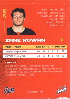 2023-24 Regina Pats (WHL) #NNO Zane Rowan Back