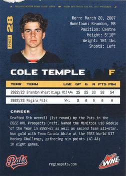 2023-24 Regina Pats (WHL) #NNO Cole Temple Back