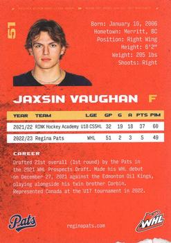 2023-24 Regina Pats (WHL) #NNO Jaxsin Vaughan Back