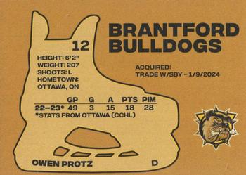 2023-24 Brantford Bulldogs (OHL) #NNO Owen Protz Back