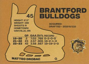 2023-24 Brantford Bulldogs (OHL) #NNO Matteo Drobac Back