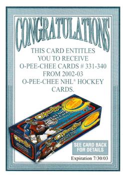 2002-03 O-Pee-Chee - Rookie Redemption: Factory Set #NNO Factory Set Rookie Redemption Front