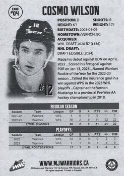 2023-24 Moose Jaw Warriors (WHL) #4 Cosmo Wilson Back