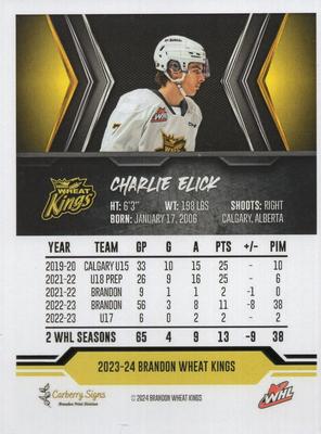 2023-24 Brandon Wheat Kings (WHL) #NNO Charlie Elick Back