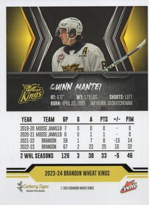 2023-24 Brandon Wheat Kings (WHL) #NNO Quinn Mantei Back