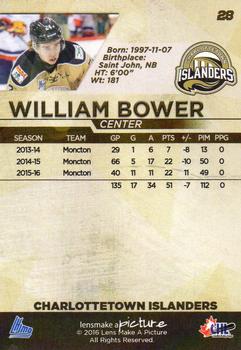 2016-17 Charlottetown Islanders (QMJHL) #28 William Bower Back