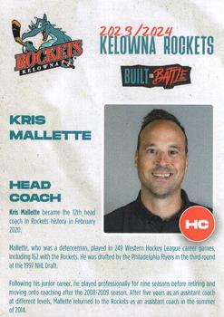 2023-24 Kelowna Rockets (WHL) #NNO Kris Mallette Back