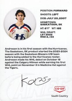 2023-24 Lethbridge Hurricanes (WHL) #NNO Kash Andresen Back