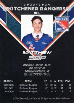 2023-24 Extreme Kitchener Rangers (OHL) #NNO Matthew Sop Back