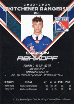 2023-24 Extreme Kitchener Rangers (OHL) #NNO Carson Rehkopf Back