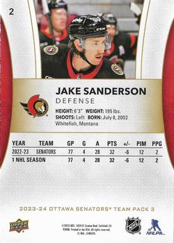 2023-24 Upper Deck Ottawa Senators Team Pack 3 SGA #2 Jake Sanderson Back