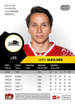 2023-24 Playercards Update (DEL) #356 Anrei Hakulinen Back