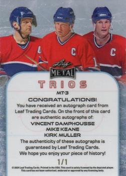 2024 Leaf Metal Hockey Legends - Metal Trios Autographs Diagonal Shimmer Green #MT-3 Vincent Damphousse / Mike Keane / Kirk Muller Back